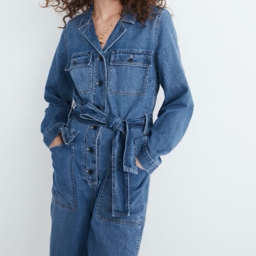 Madewell Denim Tie-waist Jumpsuit Size Petite Large